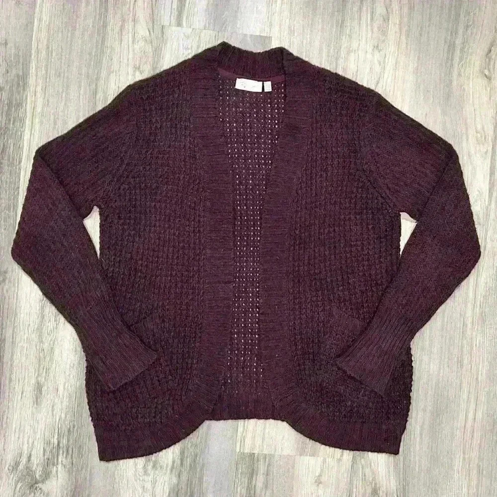 Stitch Fix RD Style Chunky Knit Open Cardigan Sweater Pockets Burgundy Size L